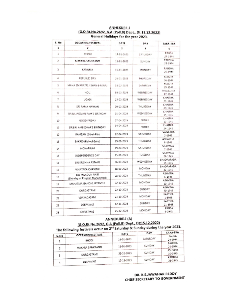 AP Government Holidays List 2023 PDF Download