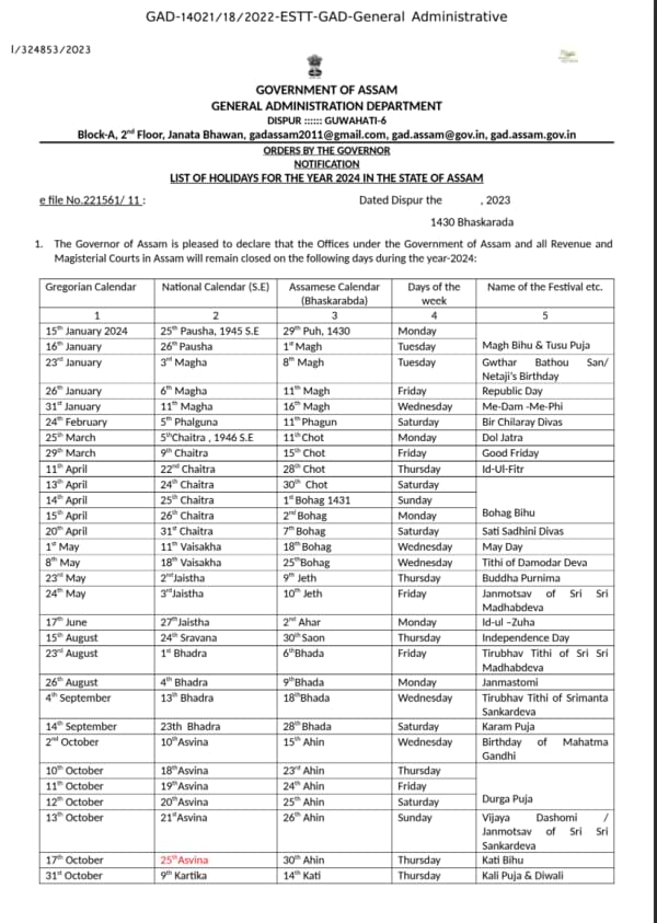 Bank Holiday List 2024 Assam Bari Mariel