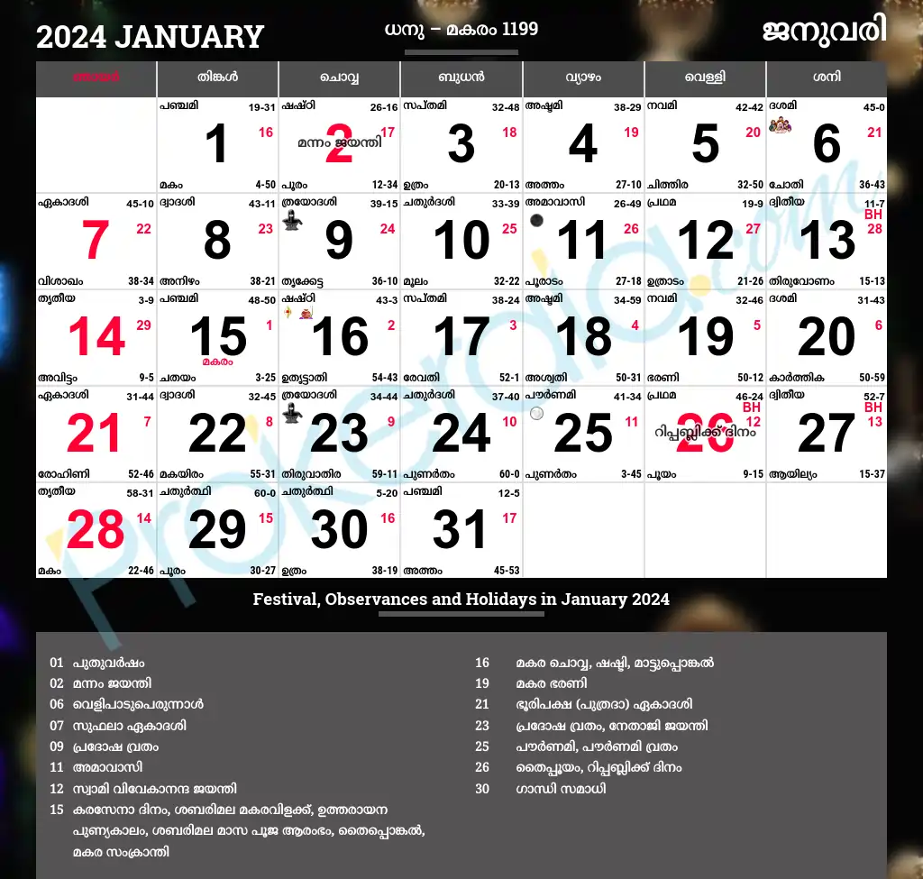 Malayalam Calendar 2024 PDF Download മലയാളം കലണ്ടർ 2024